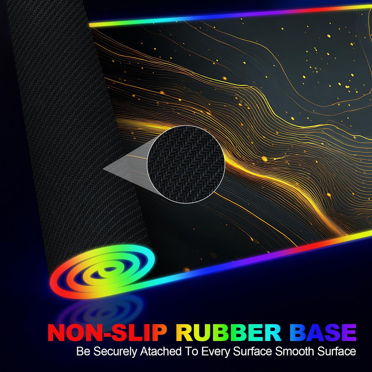 Wireless Charging RGB Gaming Mouse Pad, 31.5 x 11.8 Inch Extended Mouse Mat with Black & Gold Abstract Wave Design, LED Desk Pad with 7 Lighting Modes, Non-Slip Base for Gaming & Office