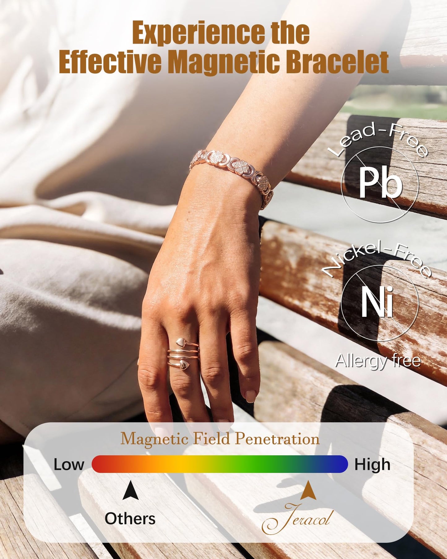 Jeracol Copper Bracelet & Ring for Women, Ultra Strength Magnetic Bracelet with 3800 Gauss Magnets, Four-Leaf Clover & Infinity Heart Symbol & Crystal, Adjustable Tools and Jewelry Gift Box