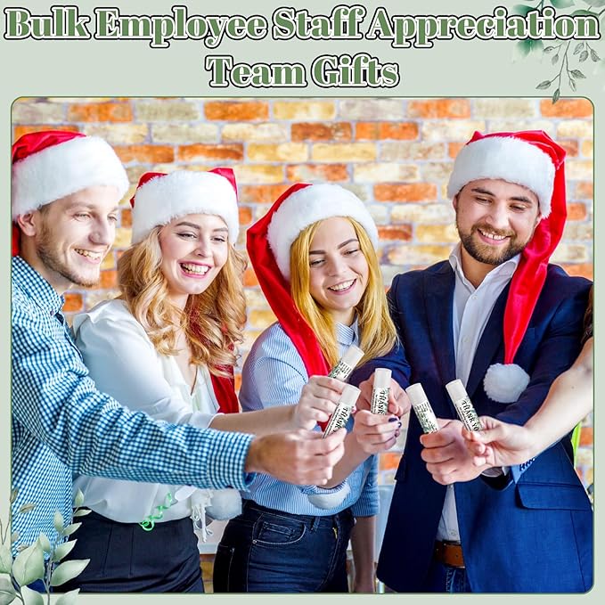 30 Pack Christmas Employee Appreciation Gift Lip Balms Bulk Staff Teacher Team Volunteer Thank You Gift Thanksgiving Christmas Appreciation Party Favor for Women Men(Leaf,Green White)