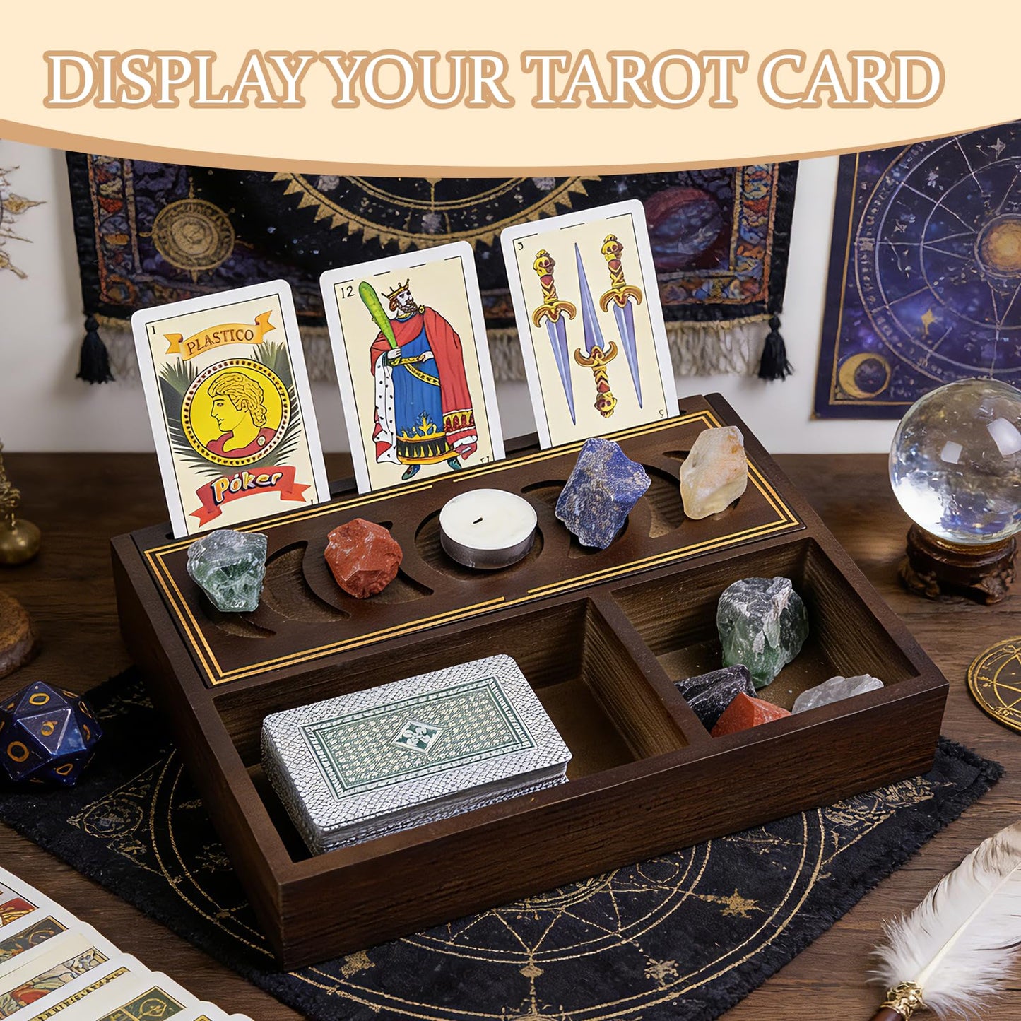 DigNew Tarot Card Holder,Wooden Tarot Card Display Storage,Tarot Accessories,Wiccan Altar Divination and Witchcraft Decor