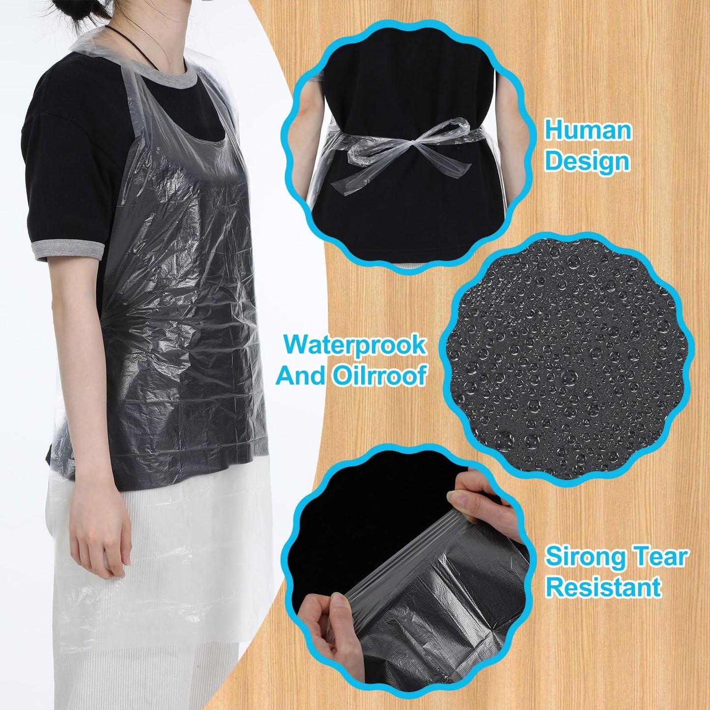 Yuanan 200 Pack Plastic Aprons Disposable Adults, Large Clear Painting Smocks for Adults Cooking, DIY Crafts, Parties(34 x 23 Inch)