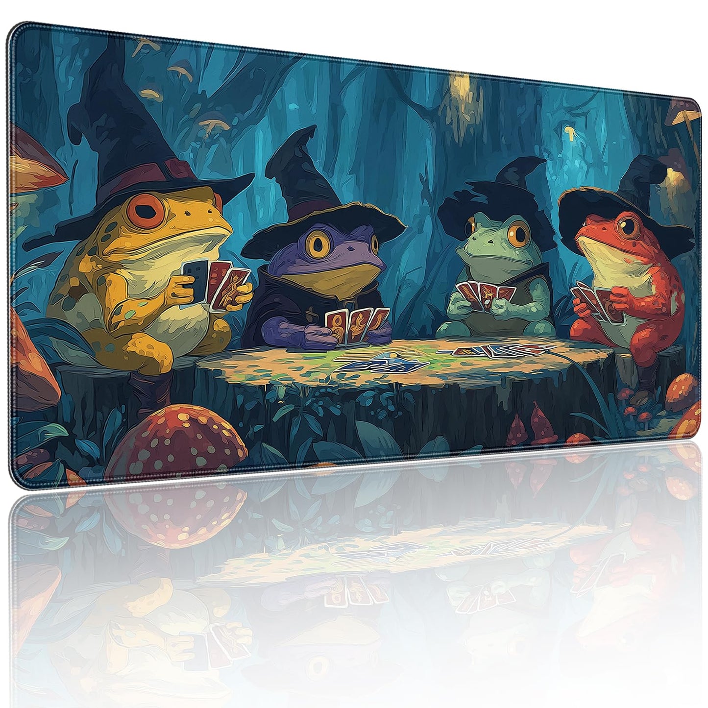 Anime Frog Playing Card Gaming Mouse Pad, Extended 35.4 x 15.7 Inches, Non-Slip Rubber Base, Stitched Edges,Water Proof， XXL Desk Mat