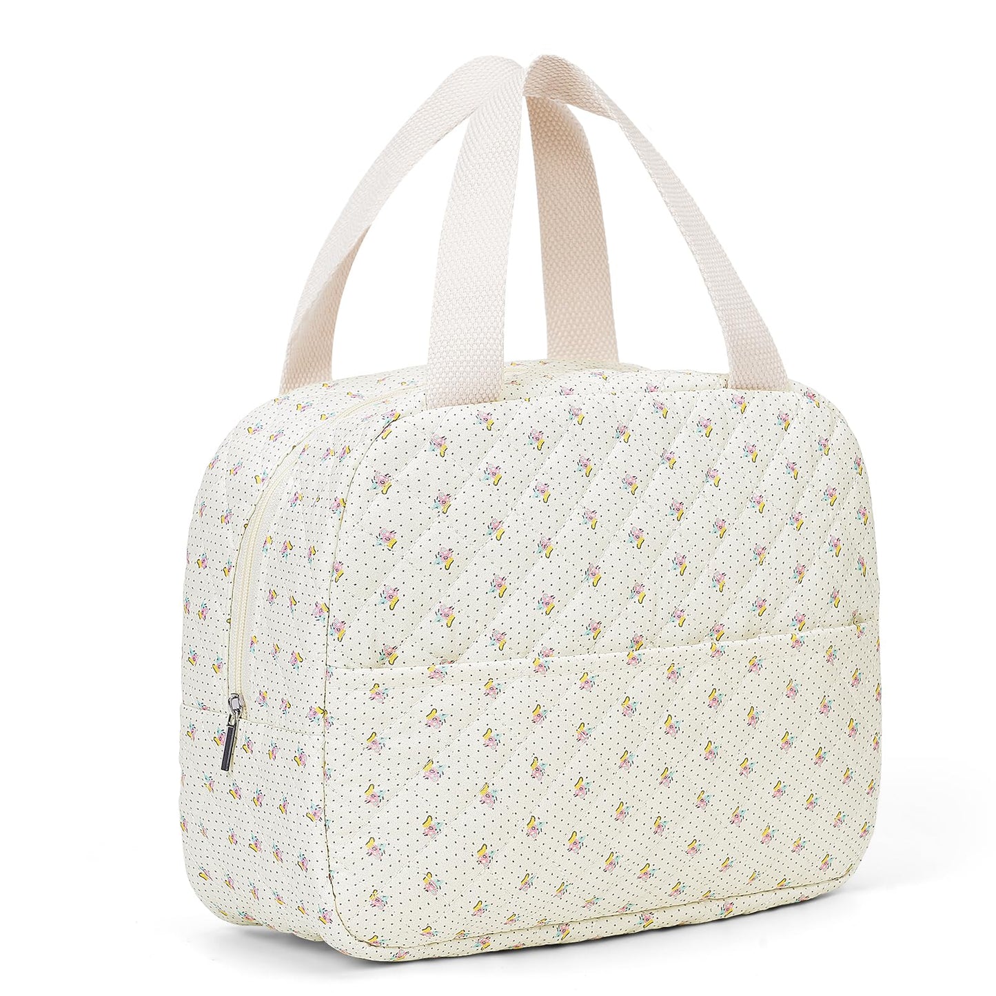 BBIQI Floral Quilted Lunch Bag for Women Cute Lunch Tote Insulated Leakproof Lunch Box Reusable Cooler for Work, Picnic
