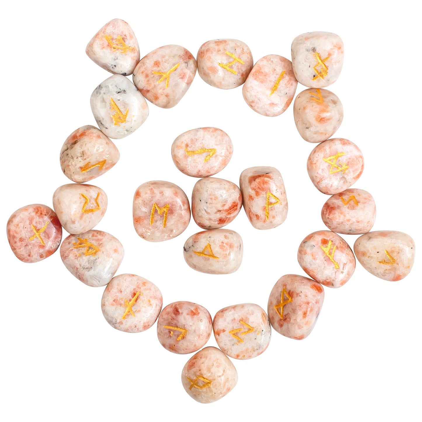 "Crocon Sunstone Rune Stones Set Engraved with Elder futhark Crystal Runes Set, Reiki Healing runas for Meditation Chakra Balancing, Rune Stone for Beginners with Crystal Guide & Pouch |15-20 mm"