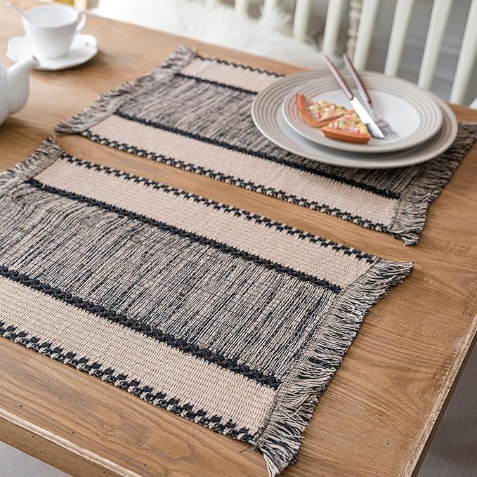 Natural Jute Table Runner, Burlap Style Table Runner, Rustic Farmhouse Table Runner Country Vintage for Wedding, Party Table Decorations, Boho Décor Black Hemp 14x55 inch TAB28