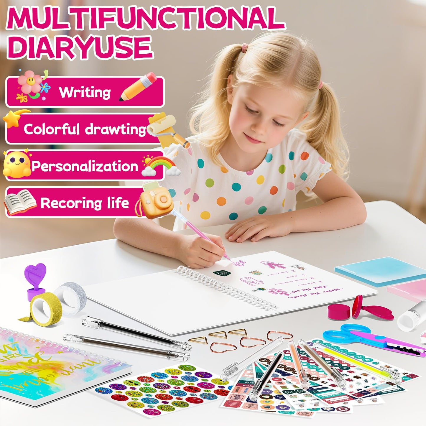 SUPMANGO 2-Pack DIY Journal Kit for Girls Ages 8-14,DIY Journal Set Stationary Birthday Gifts Ideas for Girls,Art Crafts for Tween Kid Scrapbook & Diary Supplies Set