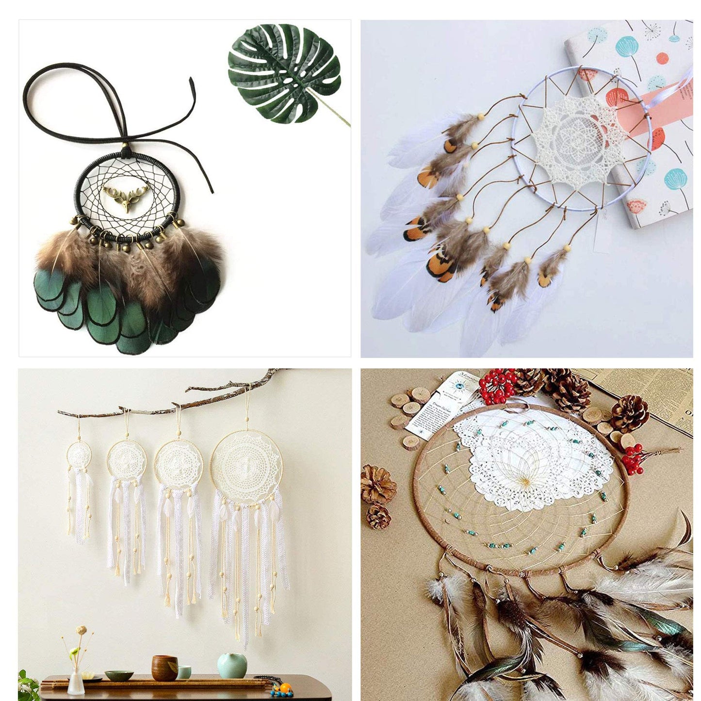 Gywantt DIY Dream Catcher Kit - 5 Gold Metal Hoops, 50 Feathers, 10 Pcs Faux Suede Cord, 60 Wood Beads