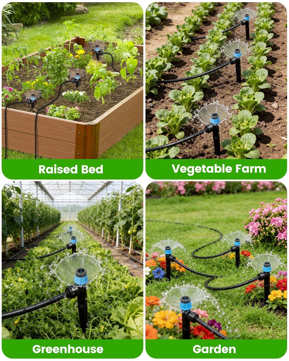 Landtouch 36Pack Drip Irrigation Parts, Quick Connect 1/4" Adjustable 360° Emitter Sprinklers with 6" Stake, Easy-Clean for Garden & Farm Irrigation Systems