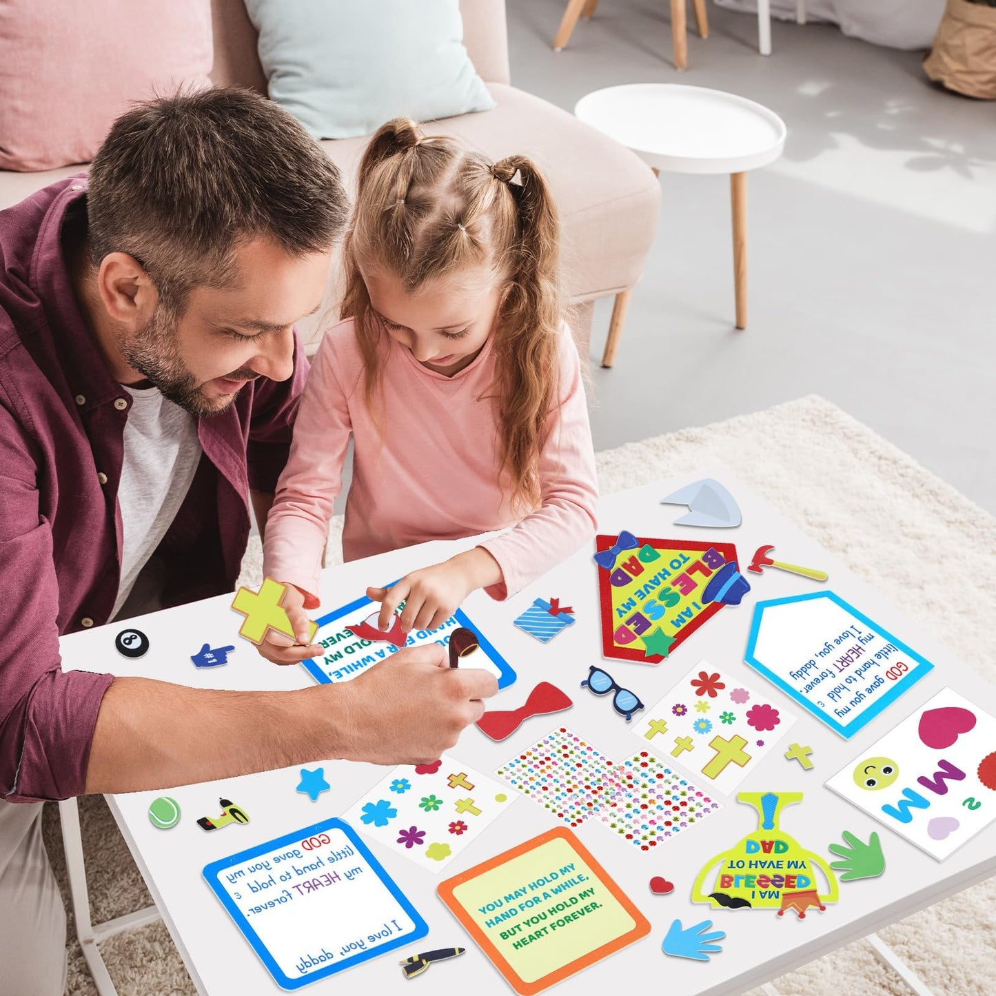 Qyeahkj 12 Sets Religious Fathers Day Craft Kit for Kids Father's Day DIY Sign Foam Banner Arts Crafts Decor Handmade Craft Gift Kit for Day Classroom Students Sunday School Project Activity