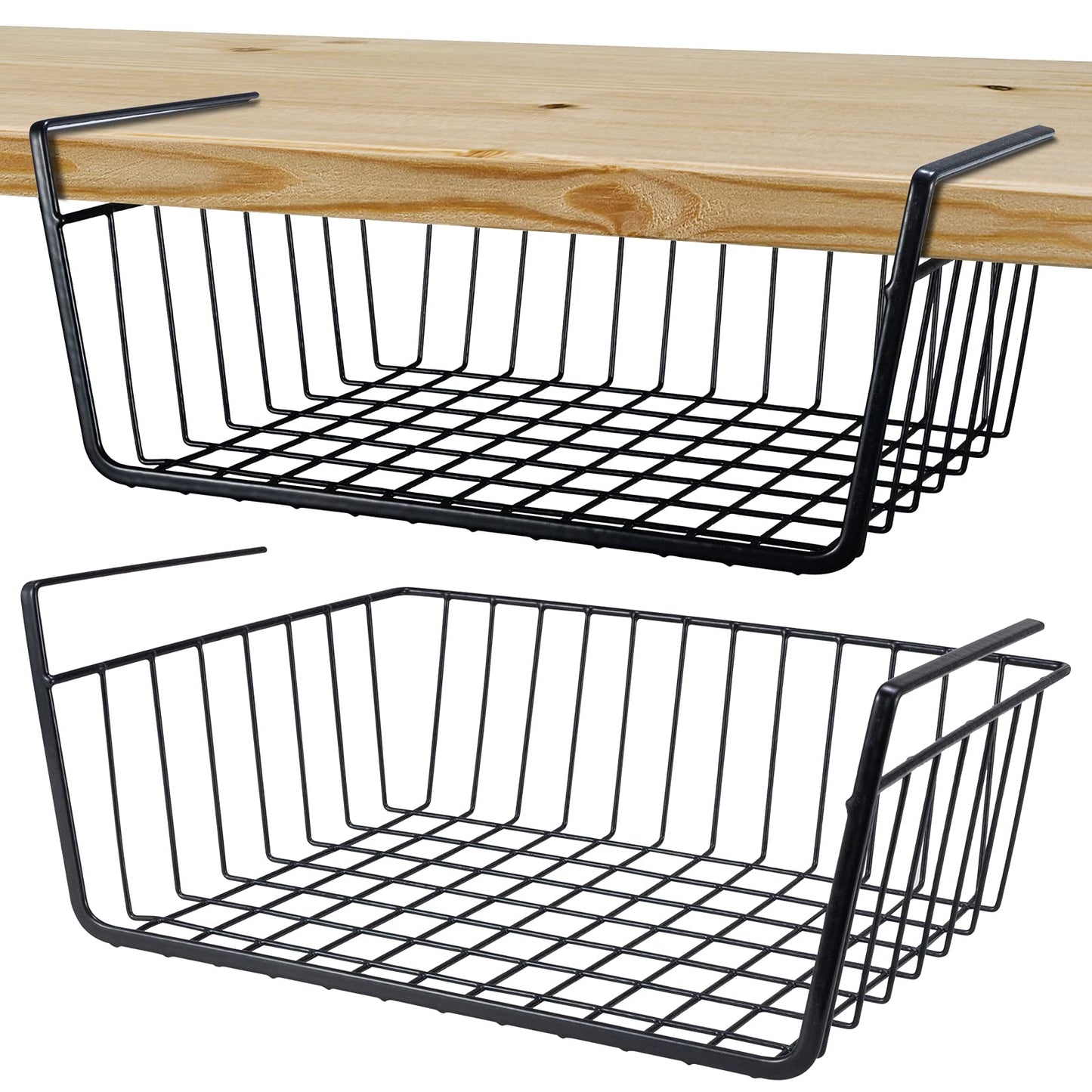 Undershelf Storage Basket Under Shelf Wire Basket Household Metal Under Shelf Hanging Storage Bin Basket Slides Under Shelves for Storage Space Saving for Kitchen Pantry Bookshelf (Medium, 2 PCS)