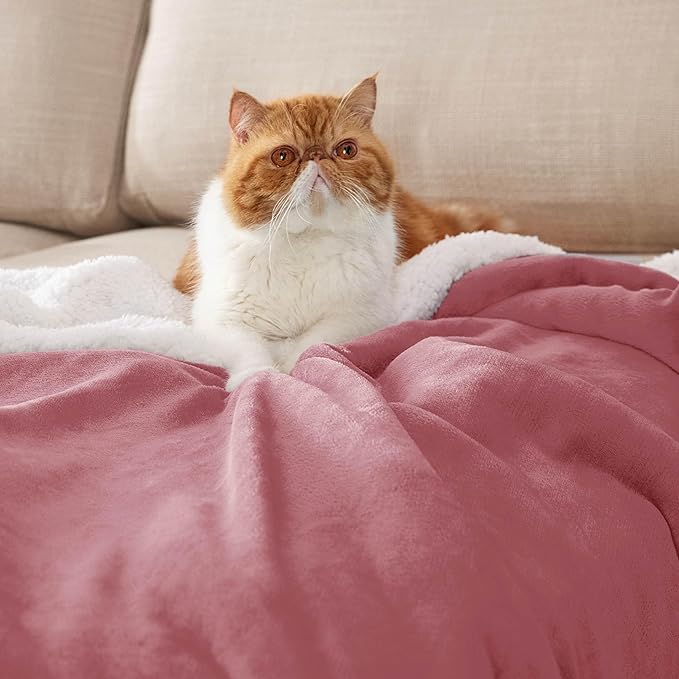 Bedsure GentleSoft Sherpa Fleece Blankets Queen Size for Bed - Thick and Warm, Soft Fuzzy Plush Queen Blanket for Winter, Dusty Rose, 90x90 Inches