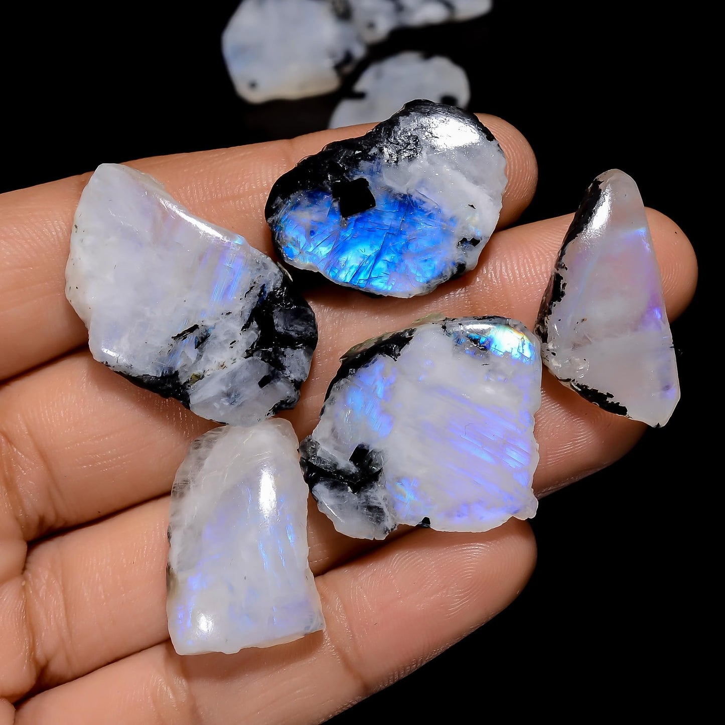 Natural Moonstone Raw Slice Gemstone- Healing Crystals for DIY Jewelry Making -Loose Natural Cabochon (5 Pcs)