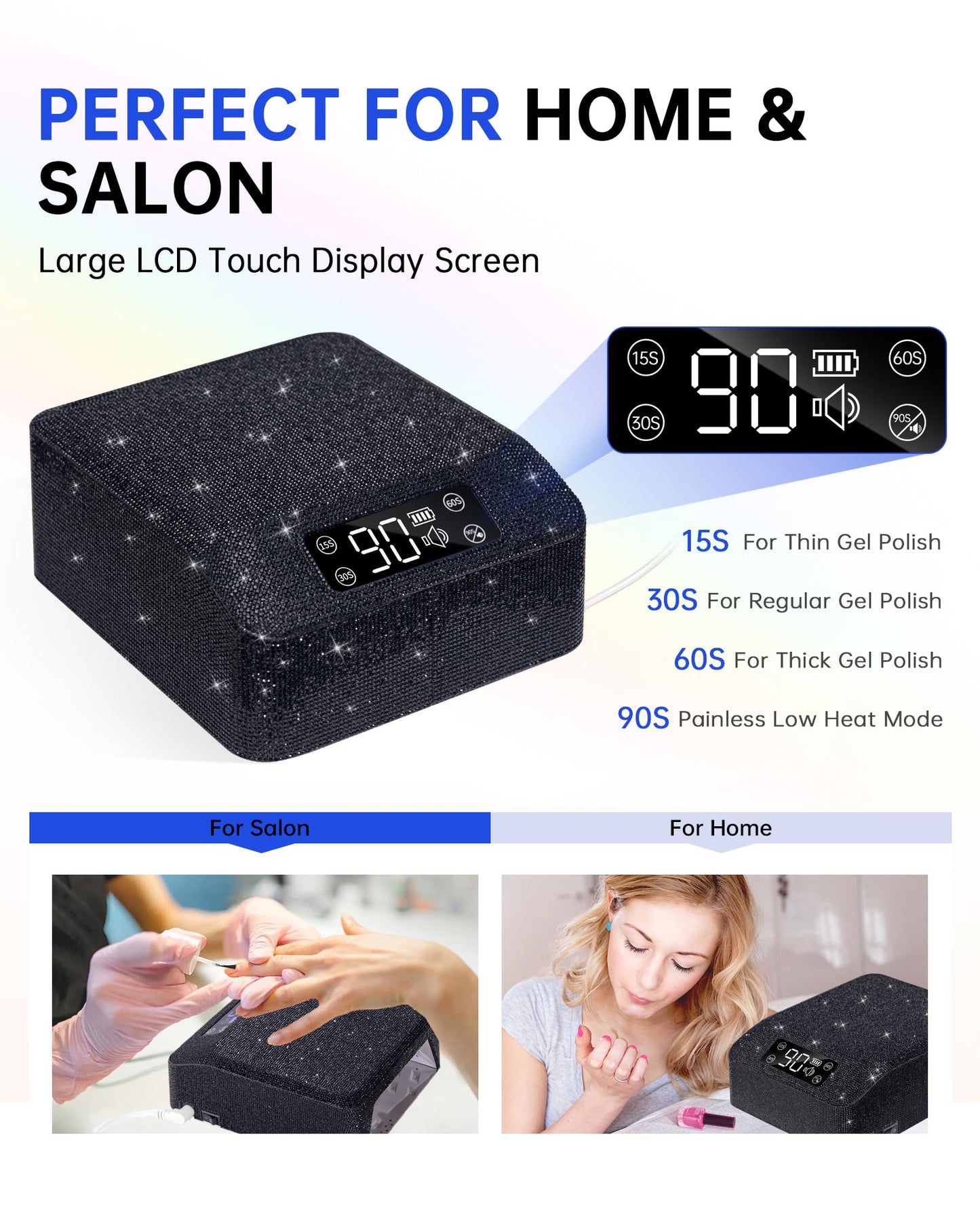 CHRISTINE SHELLY UV LED Nail Lamp 96W Nail Dryer Sparkly Gel Polish Light 4 Timer Setting Professional Quick Dry Curing Lamp with Display Auto Sensor for Salon & Home, Black