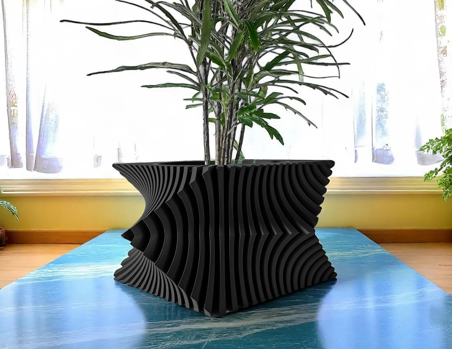 Aeon Twist Modern Planter – Black Sculptural Plant Pot for Indoor Decor Geometric Design with Drainage – Unique Home Accent for Living Room, Office, or Shelf (Black, Compact Structure: 6" x 4" WH)