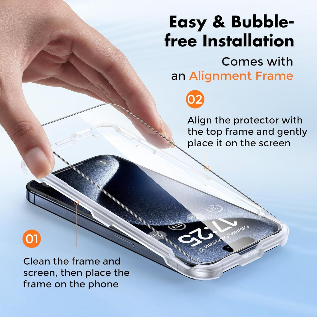 UNBREAKcable Shatterproof Tempered Glass Screen Protector for iPhone 15 Pro Max [3-Pack][Easy Installation Frame] [9H Hardness] [99.99% HD Clear] [Bubble Free] for Apple 6.7”