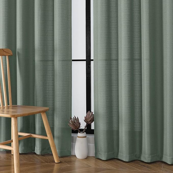 Chyhomenyc Sage Green Curtains 84 Inch Length 2 Panels Set, Faux Linen Textured Semi Light Filtering Soft Airy Farmhouse Window Curtain Drapes for Living Room Bedroom, 50Wx84L