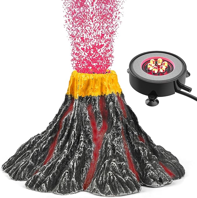 Uniclife Fish Tank Decorations, Realistic Resin Aquarium Volcano Decorations with Colorful LED Air Stone Bubbler, Volcano Bubbler Kit for Fish Tank Decor, Aquarium Decor with Bubbling Effect