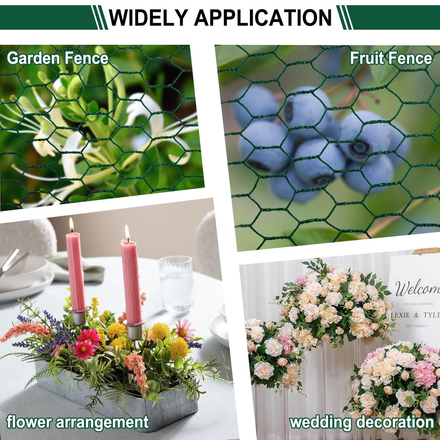 Floral Wire Netting, 4 x 394 Inch Flower Mesh Netting, Chicken Wire for Floral Arrangement, Galvanized Hexagonal Chicken Wire Fence with Plier Gloves, Protect Plant & Decorate Flower Arch, DIY Craft