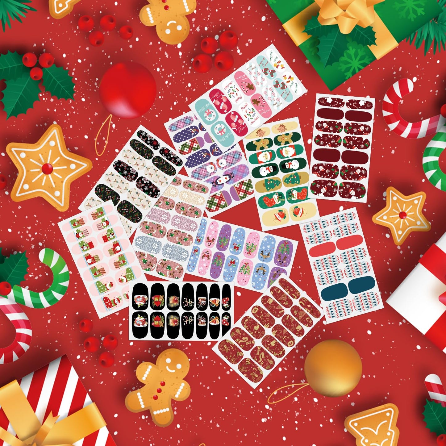 SILPECWEE 20 Sheets Christmas Nail Polish Stickers Full Nail Wraps Stick on Nail Polish Strips Gel Nail Strips Self Adhesive Holiday Manicure Fingernail Sticker Nails for Women with Nail File