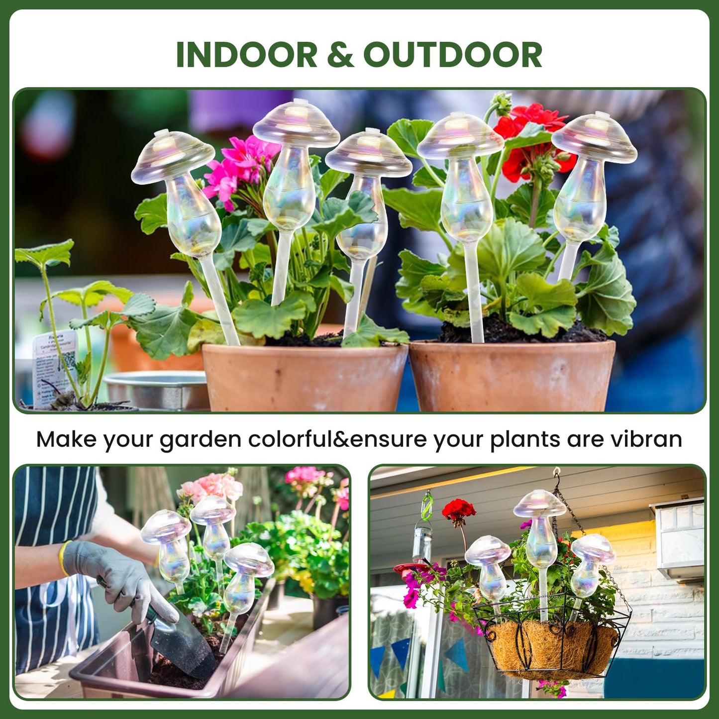 JFLLAJNF Plant Watering Globes-4pcs Self Watering Planter Insert,Plant Watering Devices,Glass Watering Bulbs for Indoor Plants,Mushroom Watering Globes,Top-Fill Watering
