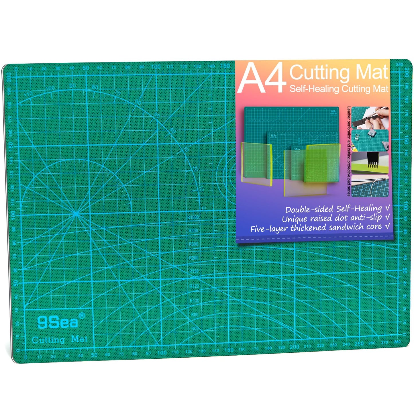 Self Healing Cutting Mat with Grid for Handmade Paper Cutting, Leather Crafts, Carving, Desktop Protectors 5-Ply Quilting Board A4-30x22x0.3cm(11.81x8.66x0.118in Green)