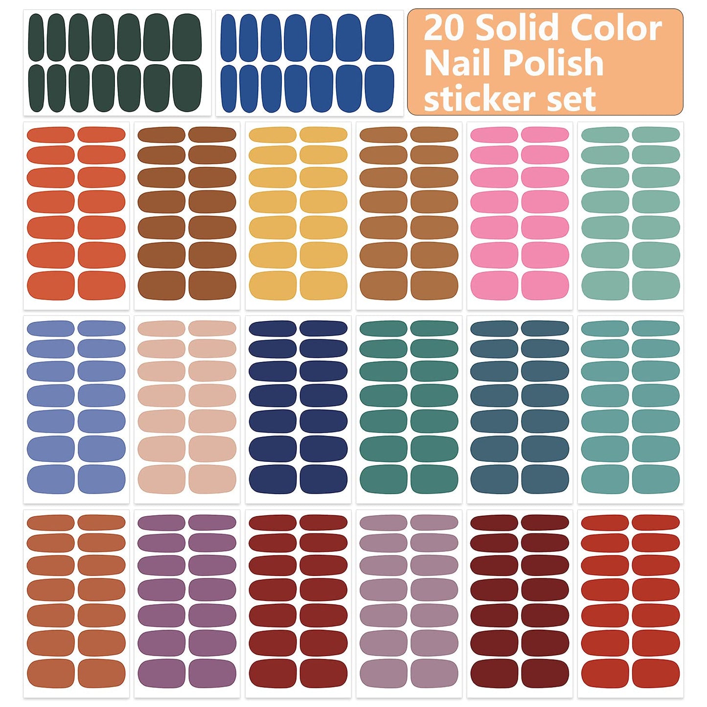 WOKOTO 20 Sheets Solid Color Nail Polish Strips - Self-Adhesive Press On Nail Polish Stickers & Wraps for Women with Nail File Gel Nail Strips Full Wraps for Women Nails Art