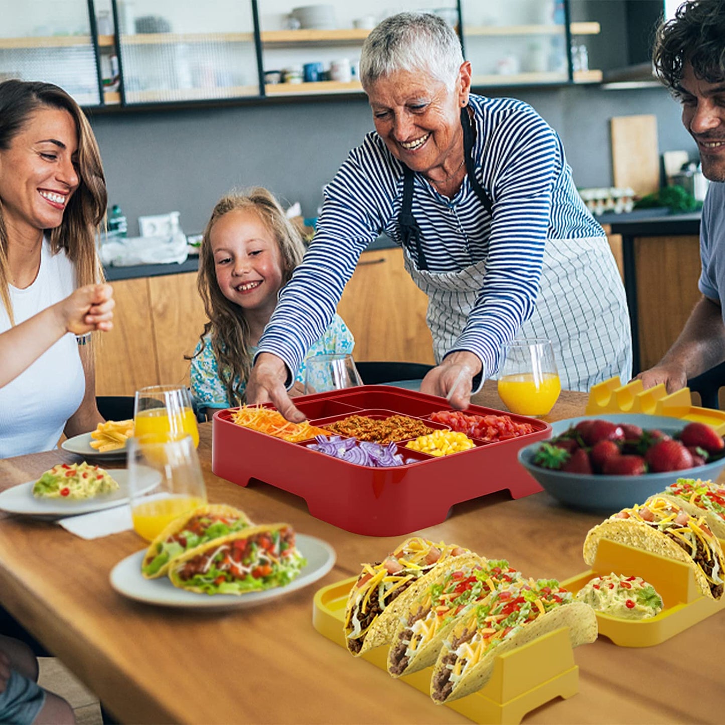 QINOL Taco Holder Stand, Taco Bar Serving Set for a Party 4 Taco Holders Nachos Tortilla Taco Serving Platter Stackable Tuesday Kit, Taco Night