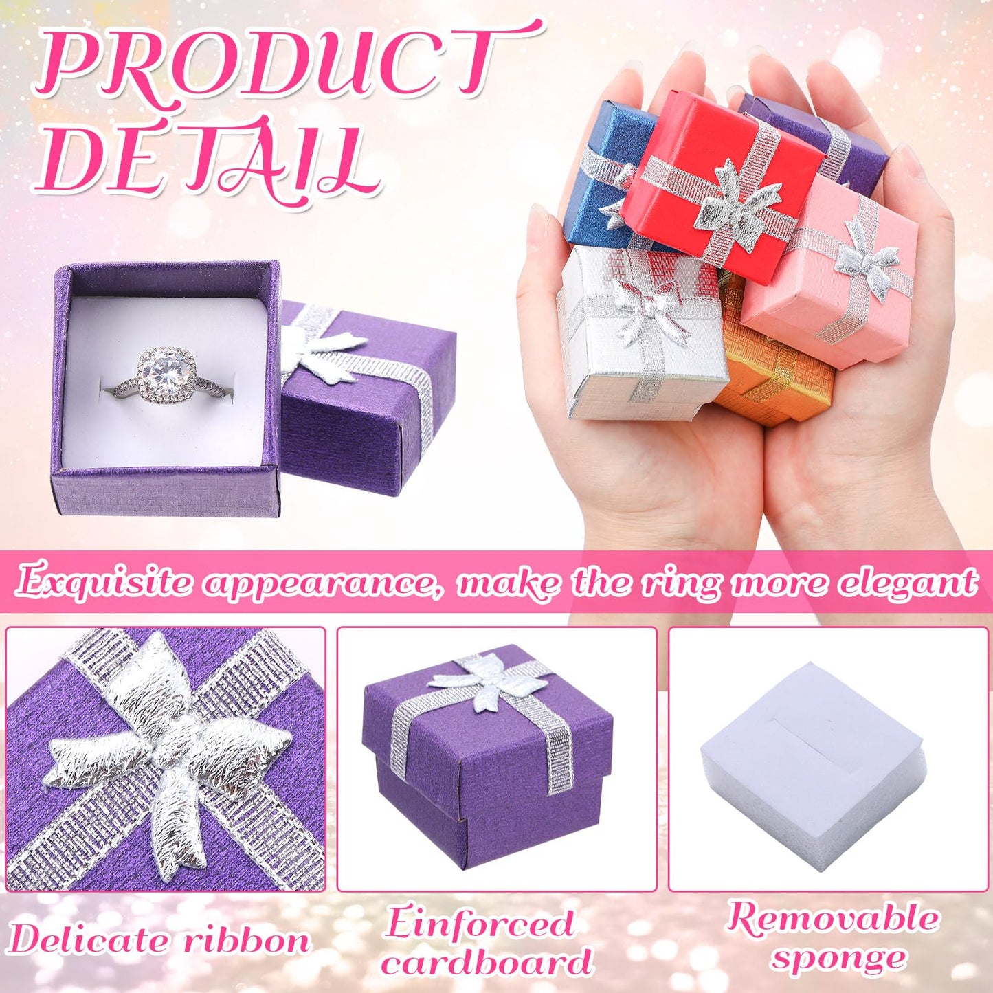 Bucherry 72 Pcs Ring Box Bulk Cardboard Jewelry Gift Boxes with Ribbon Bow Small Earring Case for Wedding Mothers Day Packaging(Modern Color)