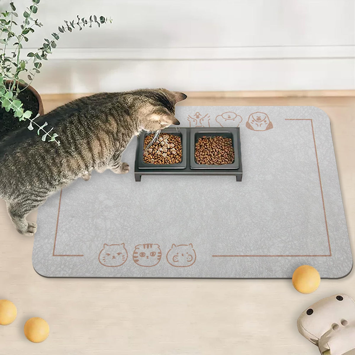 YCT Cat Pet Food Mat - Non-Slip Bottom Absorbent Quick Dry Feeding Mat for Dogs and Cats - Pet Supplies, 11.8"x18.1" Gray