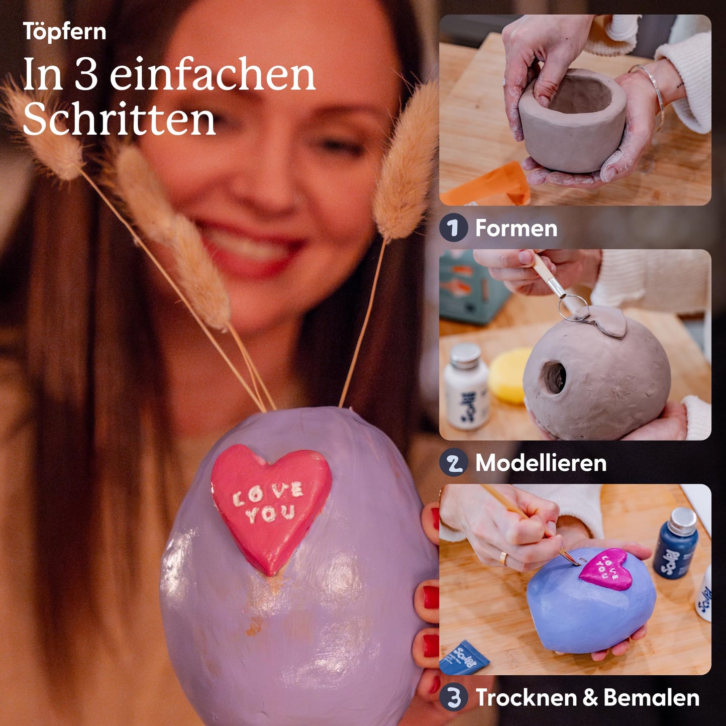 Sculpd - The Original Pottery Kit for Adults - Air Dry Clay for Adults, Tools, Varnish, Paints, Brushes, Couples Date Night Arts & Crafts Set, Gloss Varnish with Classic Tones