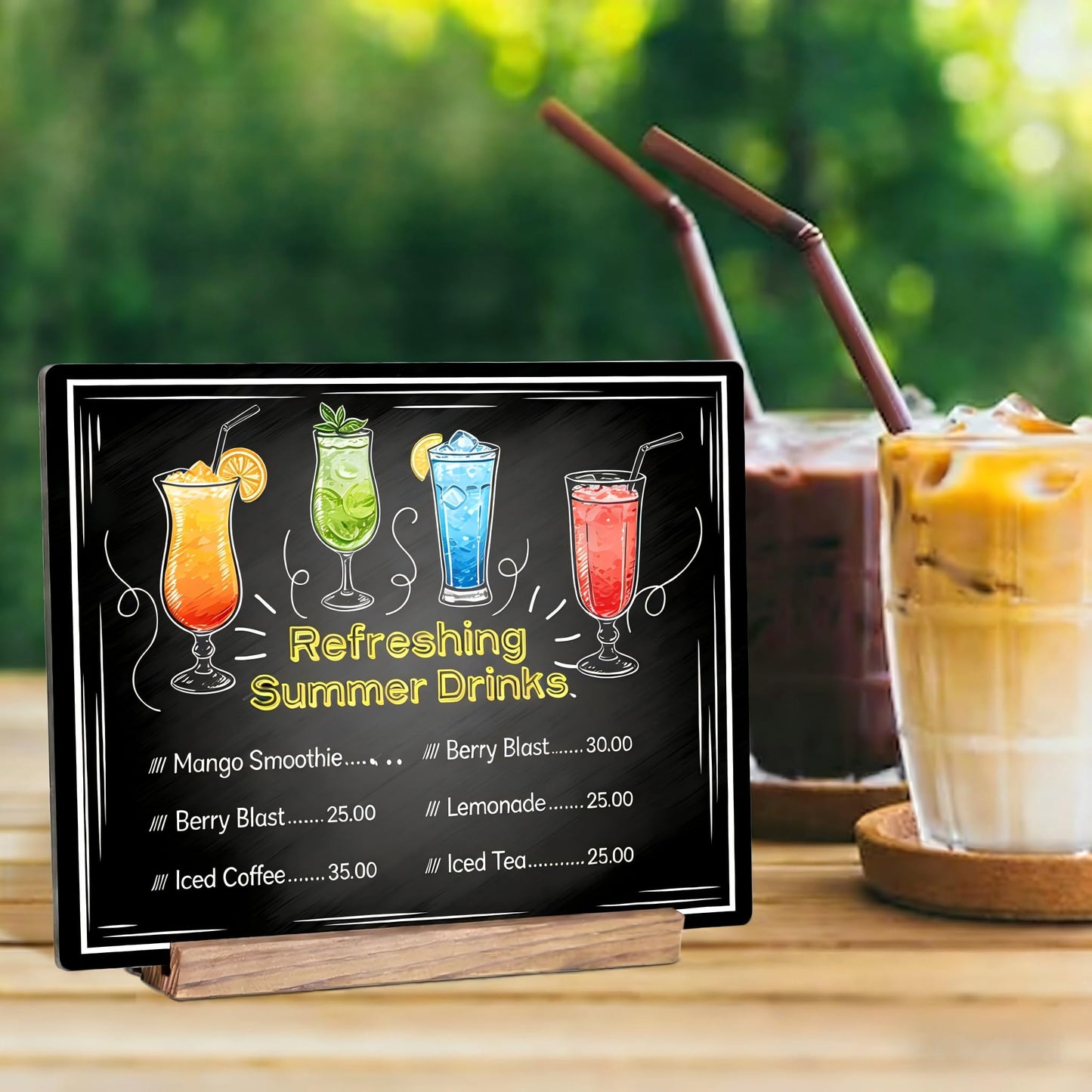 7.9x5.1 Desktop Chalkboard Sign with Wood Base, Message Board Menu Board Chalkboard for Shop Wedding Kitchen Home Party (3 Pack 7.9x5.1)