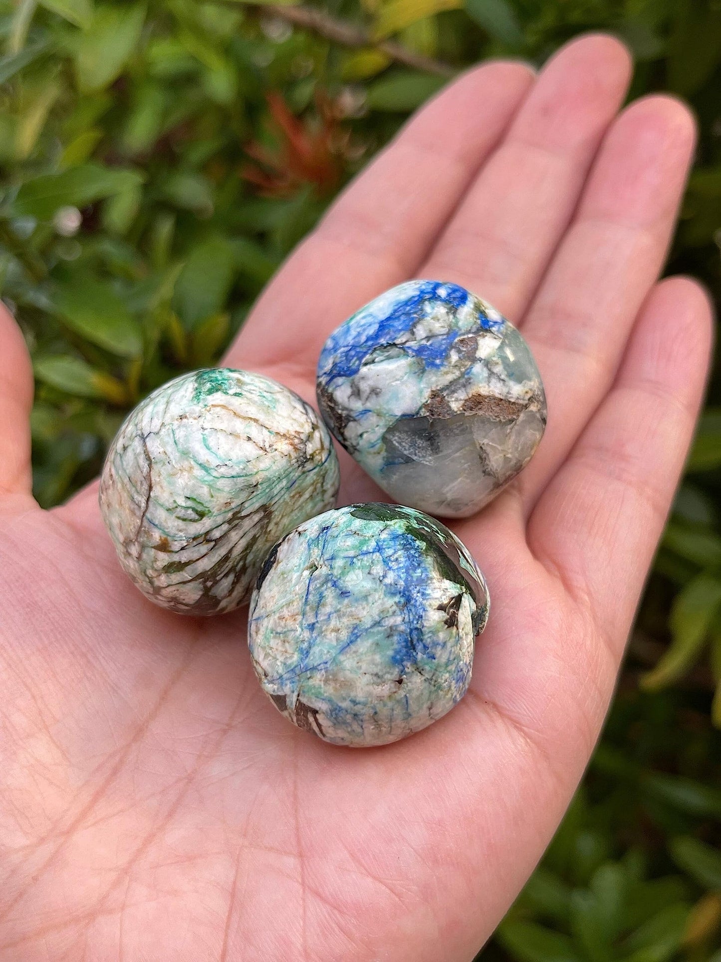 GAF TREASURES 5 Pcs Azurite Malachite Tumbled Stones, Polished Natural Azurite Malachite Gemstone, Azurite Malachite Healing Crystals (Azurite Malachite)