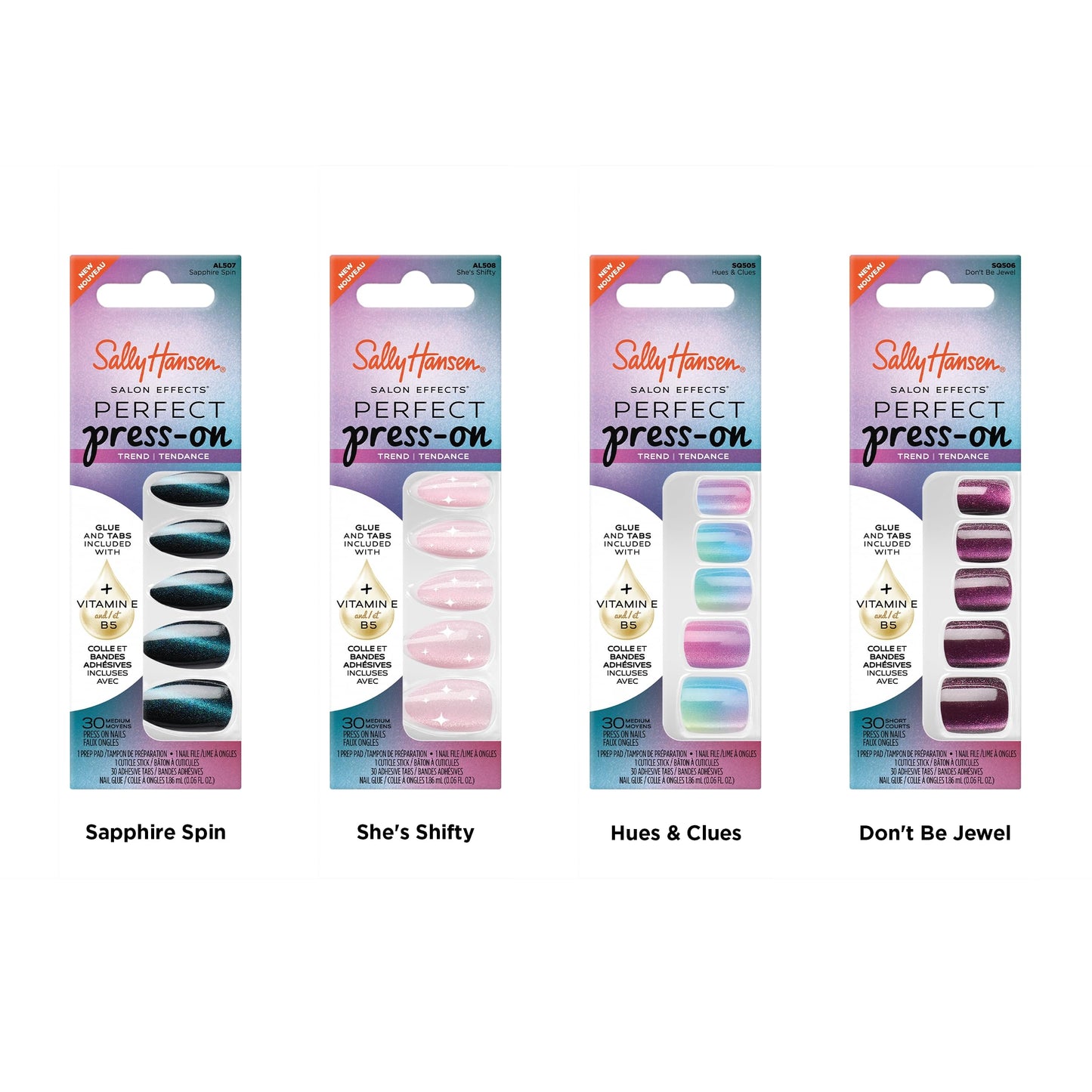 Sally Hansen Salon Effects Perfect Press-On Nails | Almond Shape | Easy to Apply, Non-Damaging | 30 Nails, Nail Glue, Adhesive Tabs, File | She's Shifty