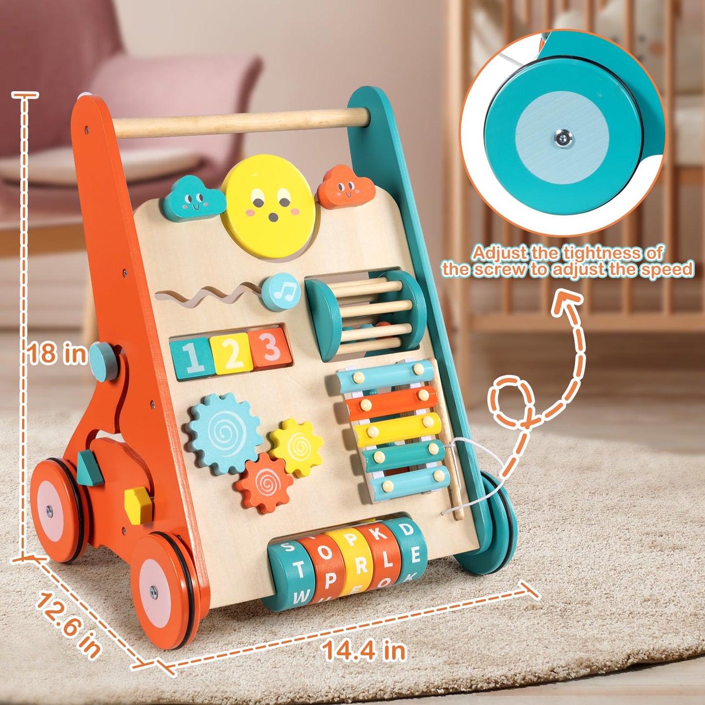 BAUTIA Wooden Baby Walker, Montessori Walker for Babies 6-12 Months, Push Walking Toys for 1 Year Old Learning to Walk