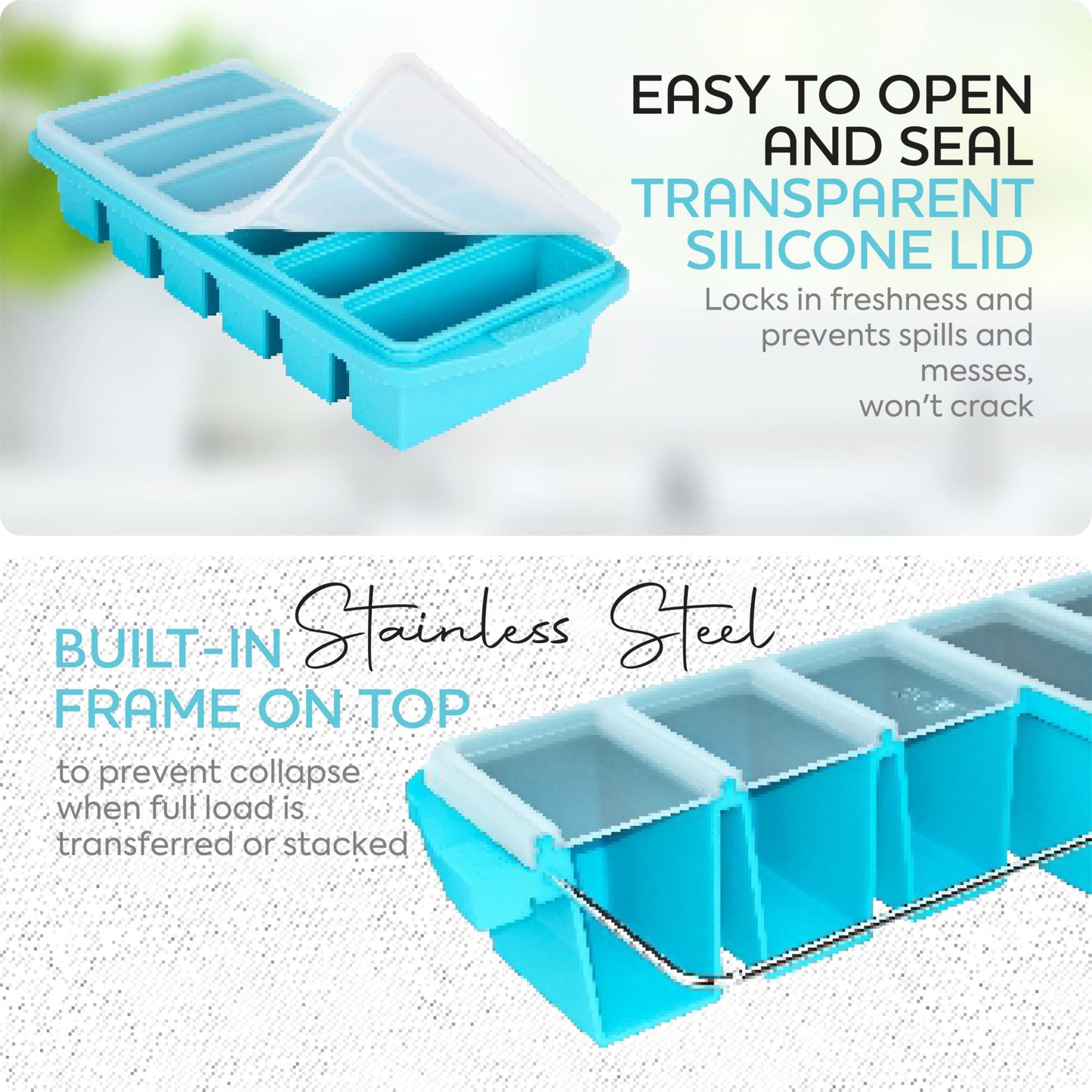 Silicone Freezer Tray With Lid - Soup Freezer Container Molds Set Makes 2-Cup & 1-Cup 1/2-cup Portions Cubes Perfect for preparing meals in different Portion Sizes Oven & Dishwasher-Safe