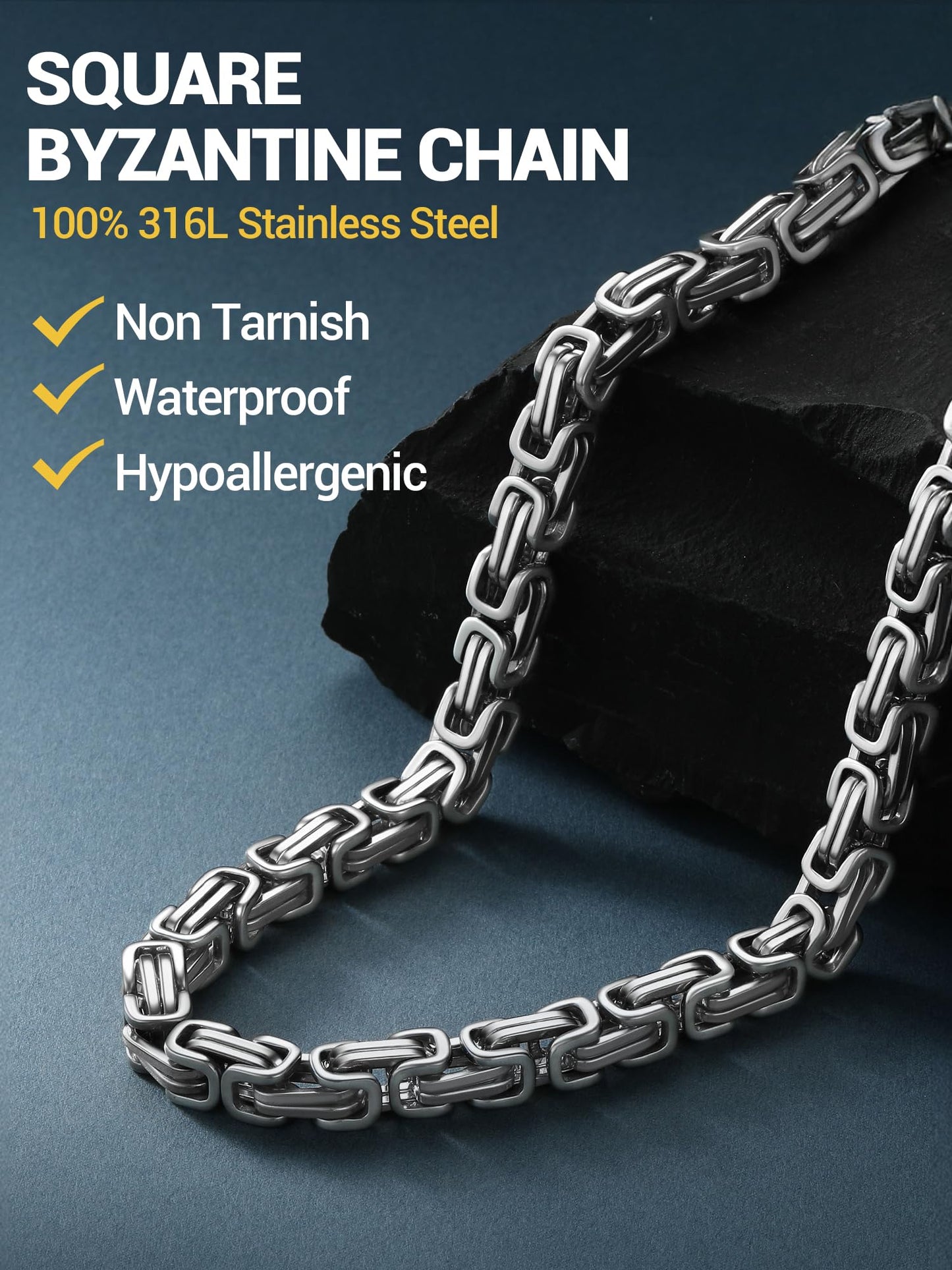 PROSTEEL Byzantine Necklace For Men Stainless Steel Long Chain Necklaces 28 Inches