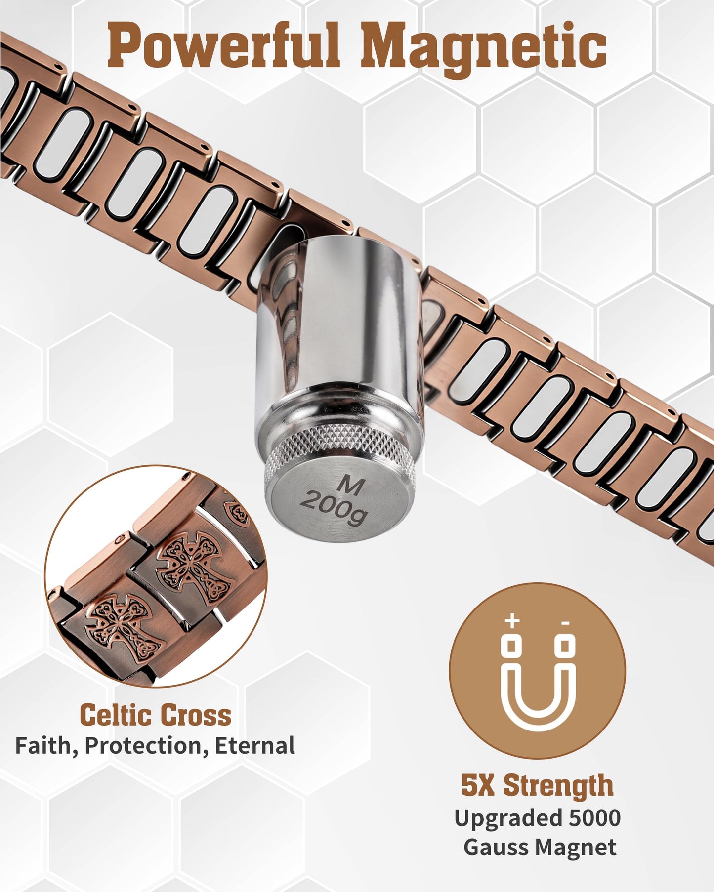 Trinckle Copper Bracelet for Men, Magnetic Copper Bracelets with 5X Strength 5000 Gauss Magnets, Celtic Cross 99.9% Pure Cooper Jewelry with Magnet as Father Day Gift Pulsera De Cobre with Sizing Tool
