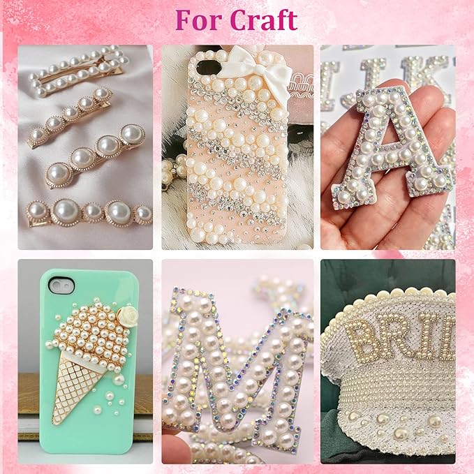 Belleboost Flat Back Pearls Kits 3 Boxes of Flatback Beige Half Round Pearls with Pickup Pencil and Tweezer for Home DIY and Professional Nail Art, Face Makeup and Craft
