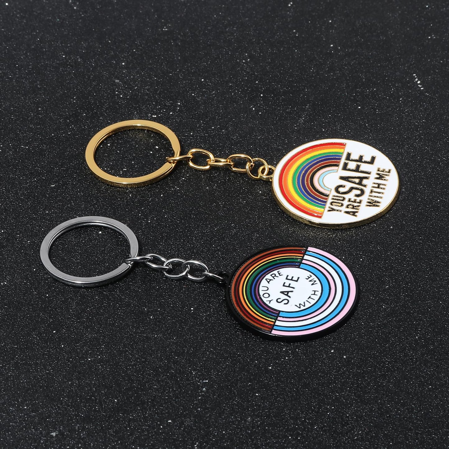 FunBoat “You Are Safe With Me” Keychain, Pride Gift for LGBTQ Friends, Safe Space Ally Rainbow Key Chain, Inspirational Keyring (Rainbow1+2)