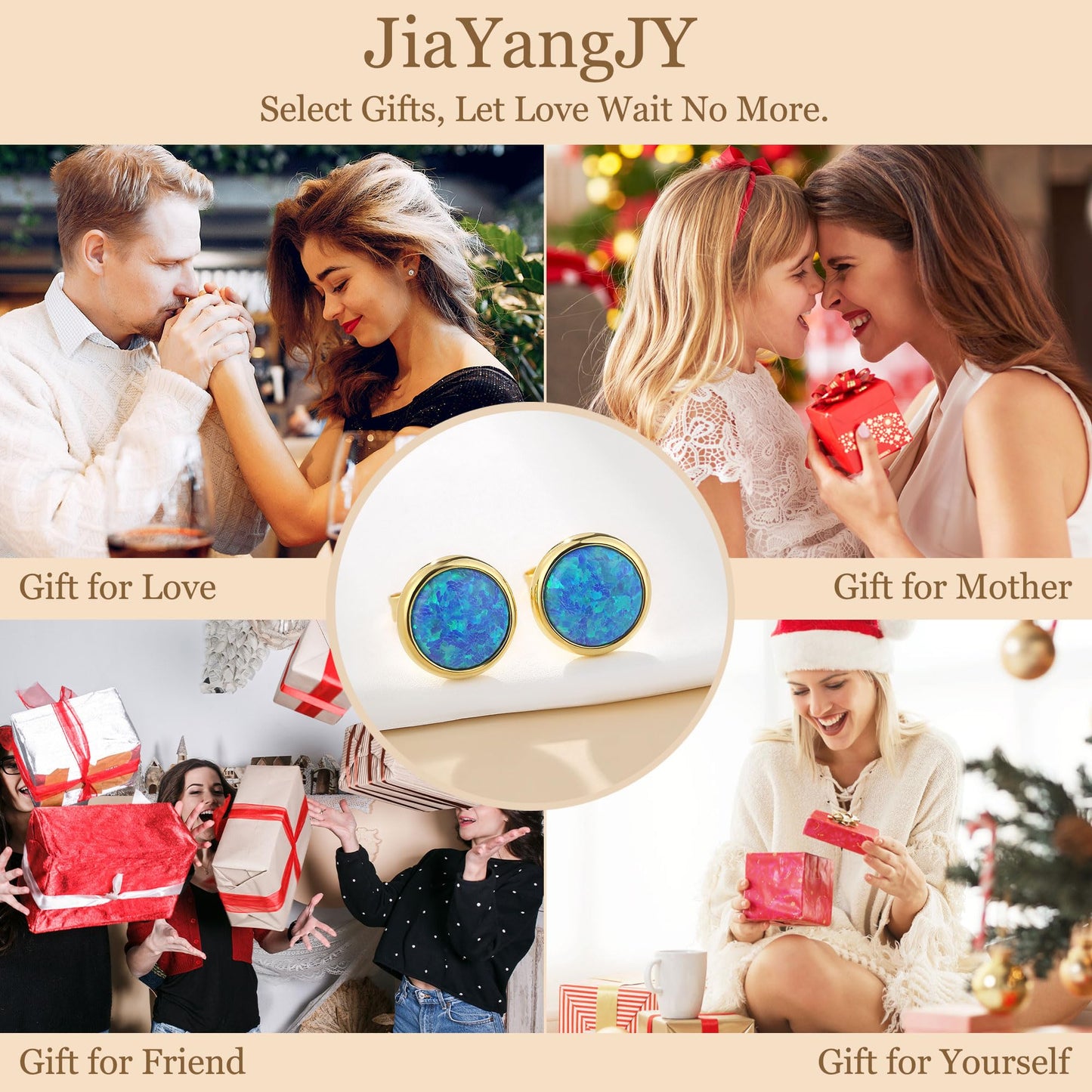 JiayangJY Silver Blue Fire Opal Stud Earrings for Women 18K Yellow Gold Plated Sterling Silver Round Shape 8mm Opal Earrings with Push Back