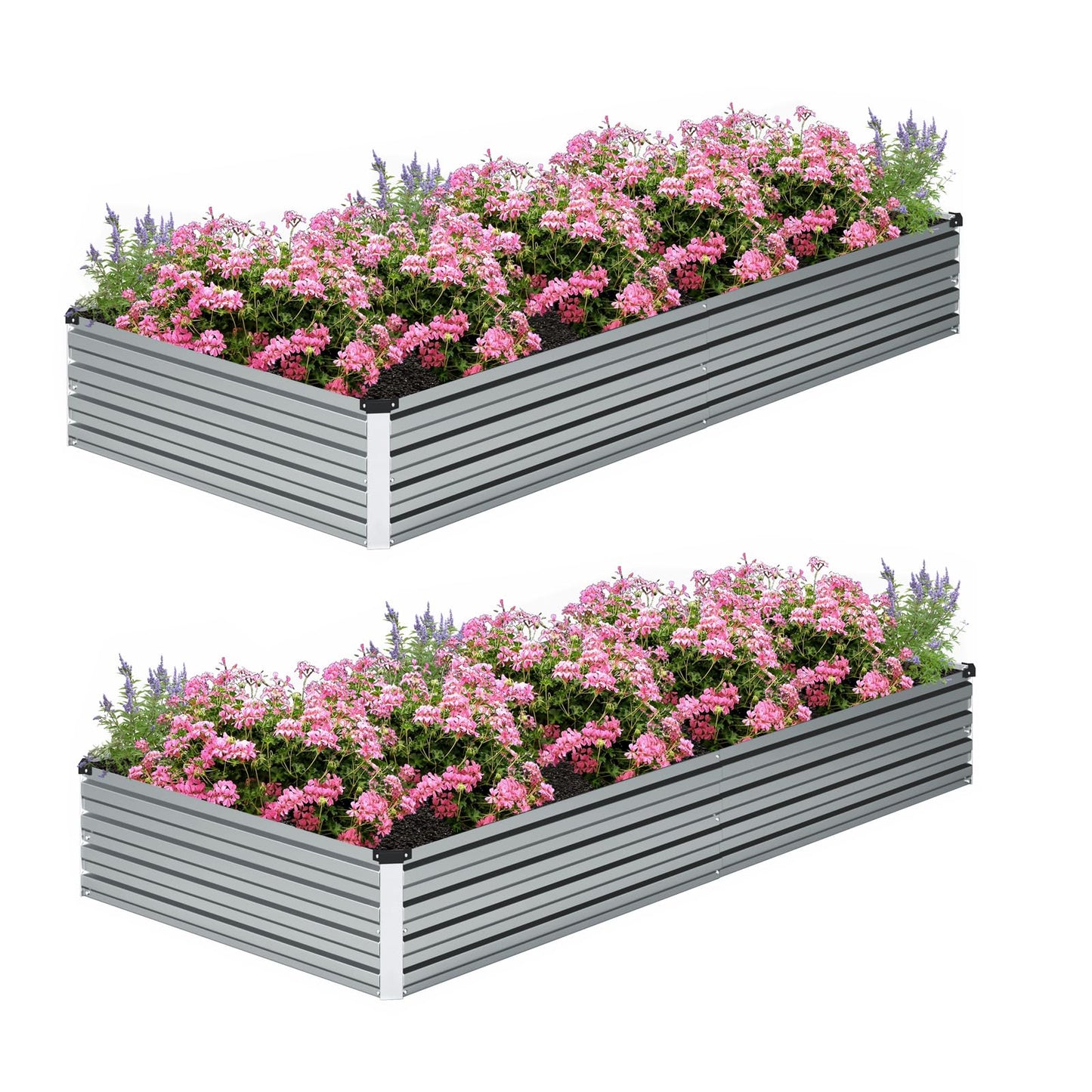 ZUNUDA 8×2×1FT(2PCS) Galvanized Raised Garden Bed Kit Metal Planter Boxes，Large Outdoor Planters Garden for Planting Vegetables,Flowers,Herbs -Silver