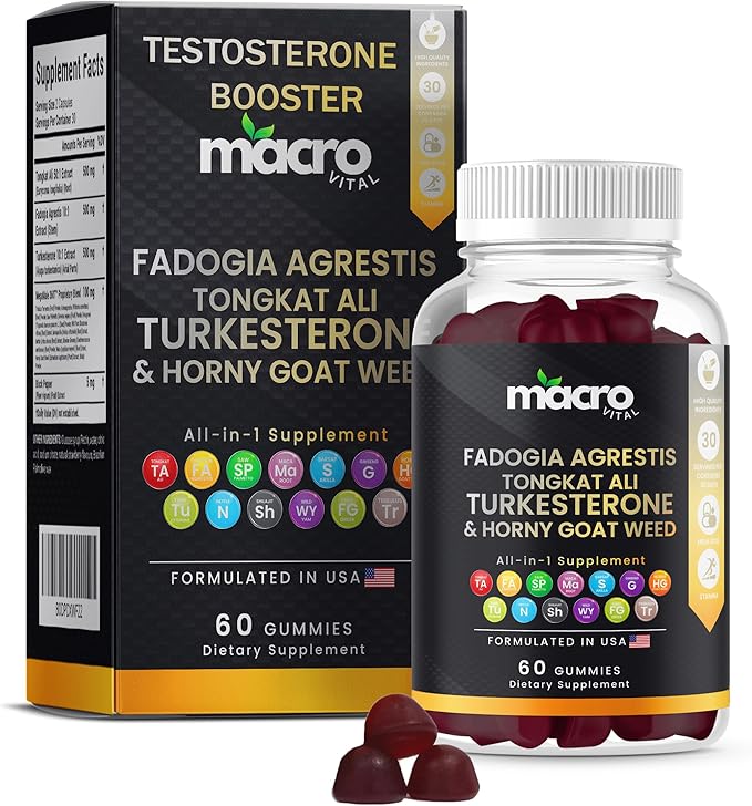 Testosterone Booster Supplement for Men,10x Strength Masculinity Boost, Turkesterone, Tongkat Ali, Horny Goat Weed, Maca Root, Tribulus,Muscle Builder+Testo Gummies 60Ct