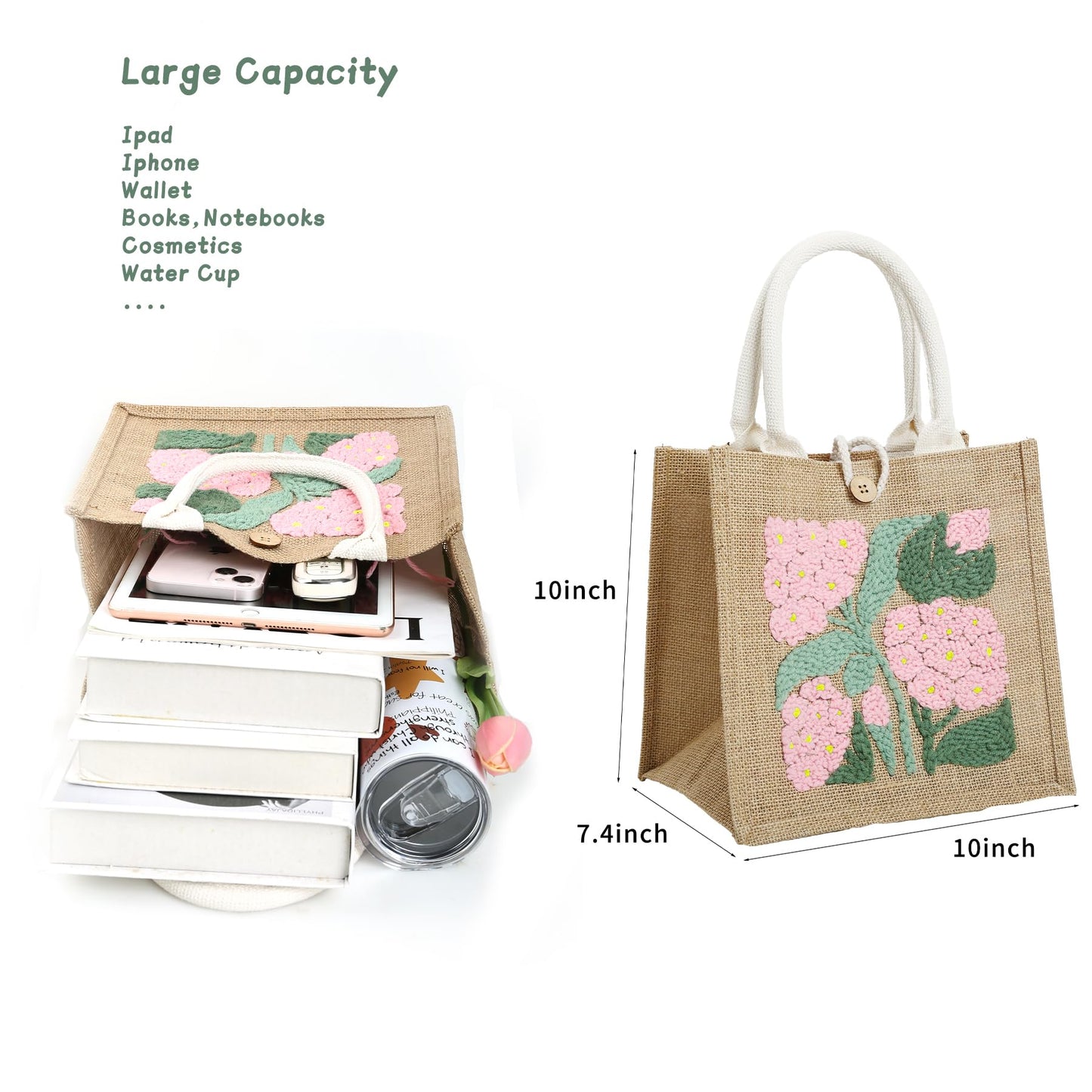 ERNTRNL Punch Needle Tote Bag Kit for Adults Beginner - DIY Punch Needle Embroidery Tote Bag Set, Punch Stitching Bags Kit with Instructions & Video Tutorial,Unique Pattern,Tools (Pink-Green)