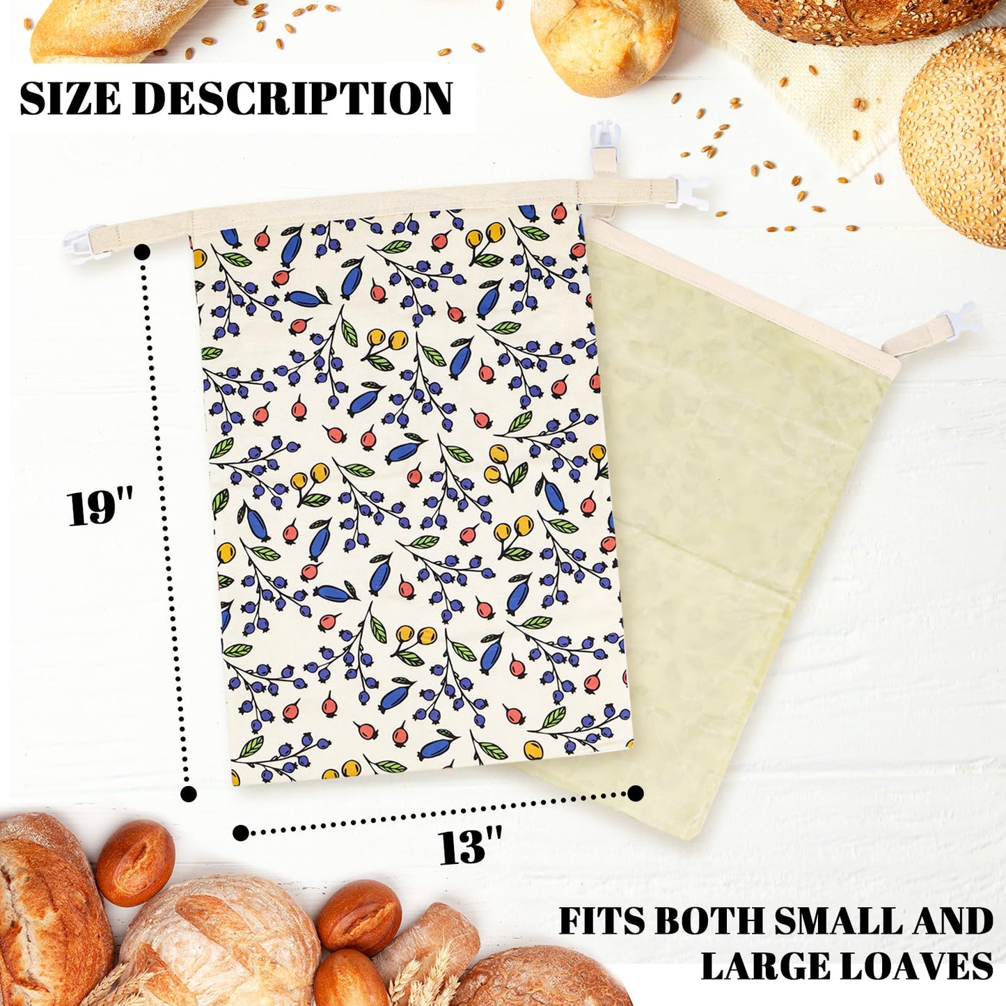 2 Pack Beeswax Bread Bags - 17x13 Inch Reusable Bread Storage Bags,Bees Wax Lined Bread Bags for Home Cooks fresh bread storage Easy Clean (Berry)