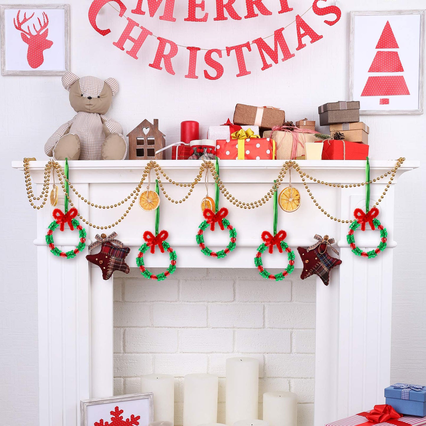 WILLBOND 30 Set Christmas Craft for Adults 1100 Pcs Tri Beads Ornaments Kit with Gift Bag Pipe Cleaner Xmas DIY Wreath & Tree Hanging Decorations for Party Supplies