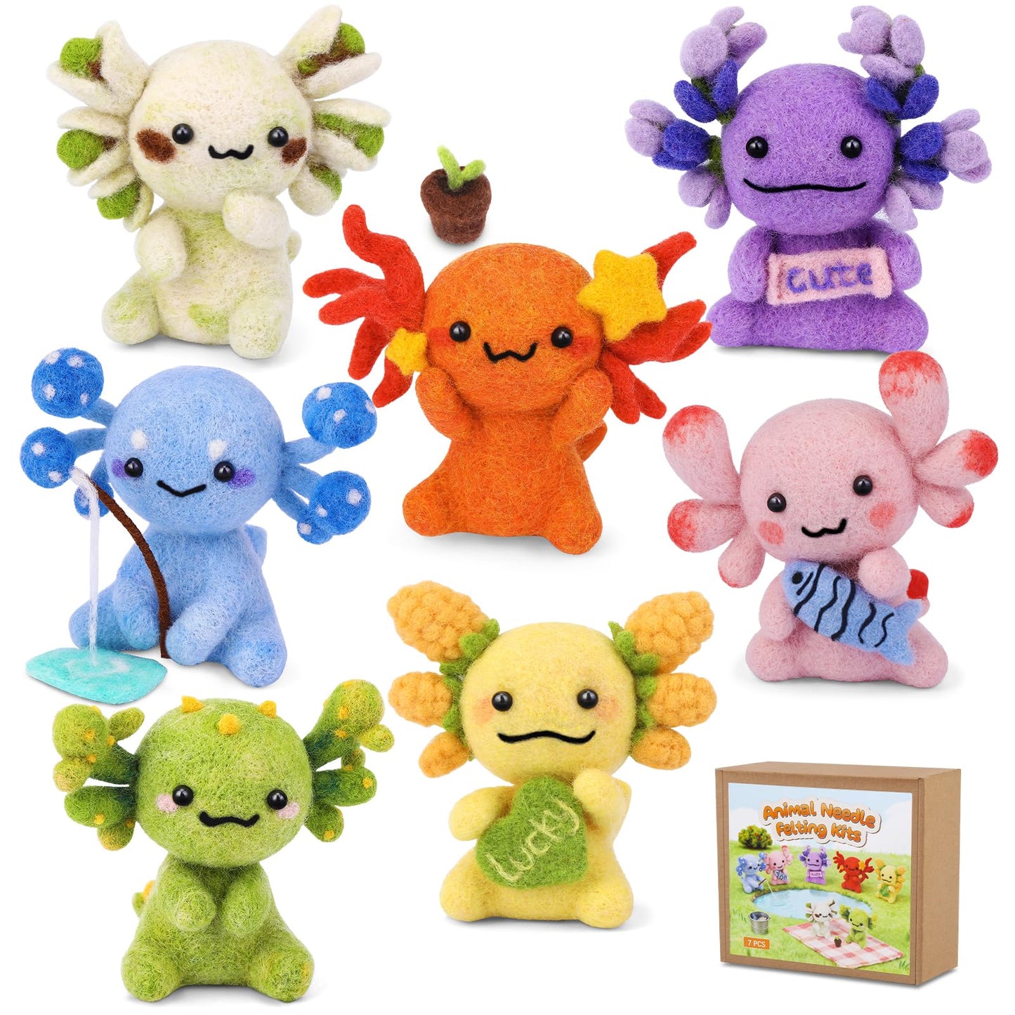 Yizzvb Needle Felting Kit, 7 Pcs Felting Kits for Beginners Adult, Felt Animal Kit, Wool Felting Tools Including Wool Roving, Foam Mat, Felting Needles and Instructions for DIY Felting Starters