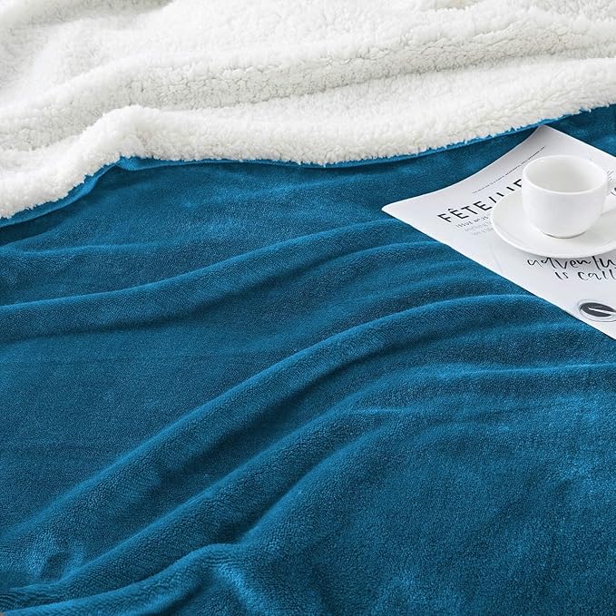 IR Imperial Rooms Teal Sherpa Fleece Throw Blanket Twin Size for Bed - Wholesale Bulk Pack of 12 Sherpa Blankets - Soft Fluffy Throw Blankets for Hotels, Guest Bedroom, 60x80 Inches