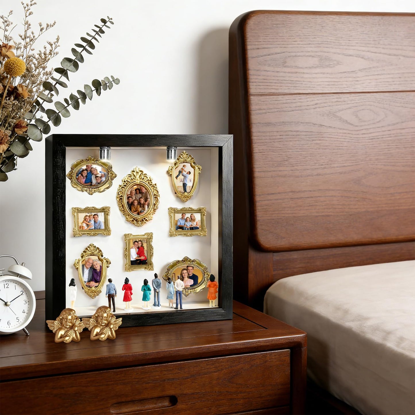 DIY Mini Museum Silhouette Box, Shadow Box Frame Kit with Gold Miniature Frames、Angel & Figurines, Custom Photo Family Memory Display Case Frame Set, for Anniversary, Wedding, Birthday & Home Decor