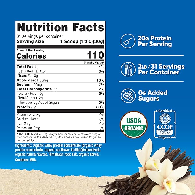 Nutricost Organic Whey Protein Concentrate, French Vanilla Flavored, (2LBS) - Gluten-Free, Non-GMO