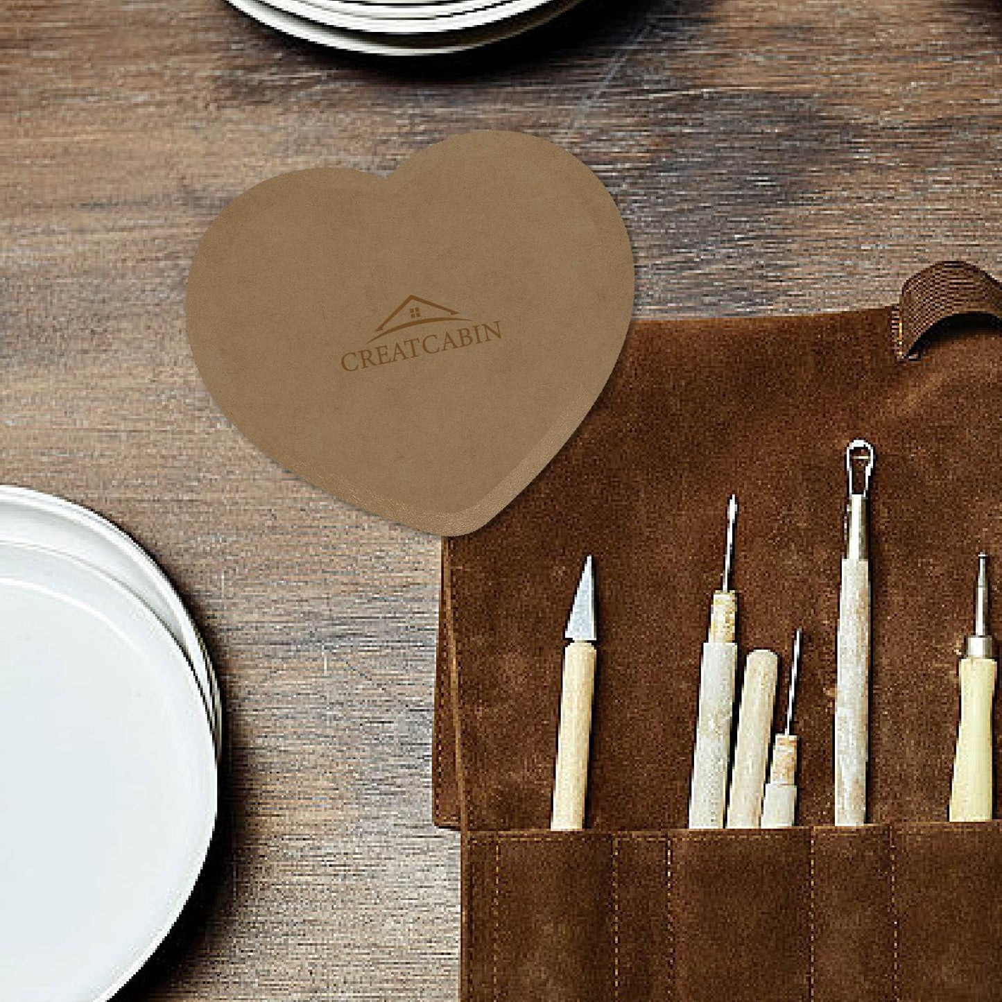 CREATCABIN Heart Pottery Forms Pottery Molds for Clay Ceramic Slump Molds Ceramic Plate Pottery Forming Molds Wooden Pottery Tools Tray Molds Press Clay Drying Board for Handbuilding Plates 6x5Inch